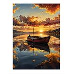 Tablomega Ahşap Tekne Ve Gün Batımı Art Mdf Tablo 25cmx 35cm