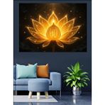 Tablomega Altın Işıklı Lotus Dekoratif Kanvas - Mdf Ahşap Tablo