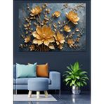 Tablomega Altın Kabartmalı Lotus Çiçekleri Dekoratif Kanvas - Mdf Ahşap Tablo