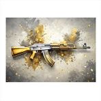 Tablomega Altın Rengi Ak-47 Dekoratif Ahşap Tablo 25cmx 35cm