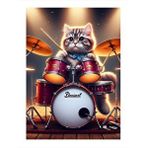 Tablomega Bateri Çalan Kedi Desenli Ahşap Tablo 25cmx 35cm
