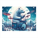 Tablomega Bateri Çalan Kutup Ayısı Art Mdf Poster 35cm X50cm