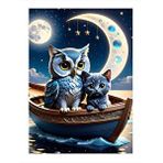 Tablomega Baykuş Ve Kedi Sandalda Hediyelik Ahşap Tablo 35cm X50cm