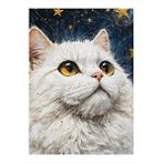 Tablomega Beyaz Kedi Ve Yıldızlar Model Ahşap Tablo 35cm X50cm