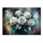 Tablomega Beyaz Renk Güller Dekoratif Ahşap Tablo 35cm X50cm