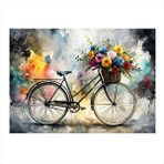 Tablomega Bisiklet Ve Çiçekler Hediyelik Ahşap Tablo 35cm X50cm