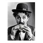 Tablomega Charlie Chaplin Hamburger Yiyor Modern Ahşap Tablo 25cmx 35cm