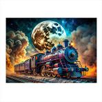Tablomega Dolunay Ve Buharlı Tren Lokomotif Hediyelik Ahşap Tablo 25cmx 35cm
