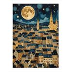 Tablomega Dolunay Ve Sarı Şehir Desenli Ahşap Tablo 35cm X50cm