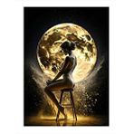 Tablomega Dolunay Ve Taburede Oturan Kadın Art Mdf Poster 35cm X50cm