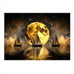 Tablomega Dolunay Veya Yelkenli Tekneler Hediyelik Ahşap Tablo 25cmx 35cm