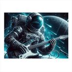 Tablomega Elektro Gitar Çalan Astronot Dekoratif Ahşap Tablo 35cm X50cm