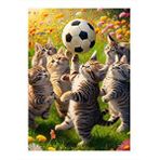 Tablomega Futbol Oynayan Kediler Desenli Ahşap Tablo 25cmx 35cm