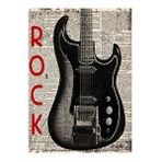 Tablomega Gazete Fon Elektro Gitar Desenli Ahşap Tablo 25cmx 35cm