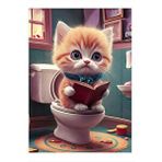 Tablomega Gazete Okuyan Tuvaletteki Kedi Hediyelik Mdf Tablo 25cmx 35cm