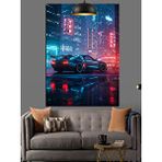 Tablomega Gece Neon Araba Dekoratif Kanvas - Mdf Ahşap Tablo