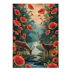 Tablomega Gelincik Çiçekleri Ve Geyikler Desenli Mdf Tablo 35cm X50cm