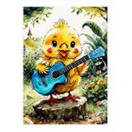 Tablomega Gitar Çalan Civciv Modern Ahşap Tablo 25cmx 35cm