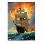 Tablomega Gün Batımı Ve Korsan Gemi Modern Ahşap Tablo 35cm X50cm