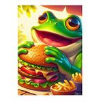 Tablomega Hamburger Yiyen Kurbağa Dekoratif Ahşap Tablo 35cm X50cm