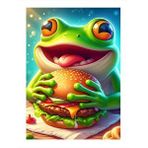 Tablomega Hamburger Yiyen Kurbağa Hediyelik Ahşap Tablo 35cm X50cm