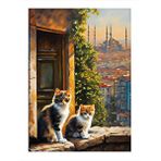 Tablomega İstanbul Ve Yavru Kediler Dekoratif Ahşap Tablo 25cmx 35cm