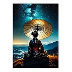 Tablomega Japon Şemsiyeli Kadın Model Ahşap Tablo 35cm X50cm