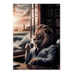 Tablomega Kahve İçen Aslan Hediyelik Mdf Tablo 25cmx 35cm