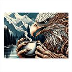 Tablomega Kahve İçen Kartal Dekoratif Ahşap Tablo 35cm X50cm
