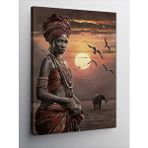 Tablomega Kanvas Tablo Afrikalı Kadınla Fil