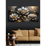 Tablomega Kanvas Tablo Altın Beyaz Lotus Çiçekleri