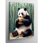 Tablomega Kanvas Tablo Bambu Ve Hamburger Yiyen Panda
