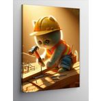 Tablomega Kanvas Tablo Çivi Çakan Sarı Baretli İnşaatçı Kedi