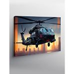 Tablomega Kanvas Tablo Gece Uçuş Helikopteri