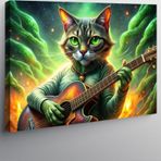 Tablomega Kanvas Tablo Gitar Çalan Uzaylı Kedi