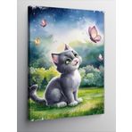 Tablomega Kanvas Tablo Gri Yavru Kedi Ve Kelebek