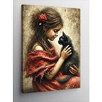 Tablomega Kanvas Tablo Kara Kedi Ve Kız Çocuğu