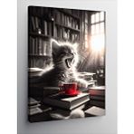 Tablomega Kanvas Tablo Kırmızı Fincan Ve Esneyen Kedi