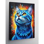 Tablomega Kanvas Tablo Mavi Işıklı Kedi