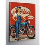 Tablomega Kanvas Tablo Retro Tamirci Kadın Ve Motosiklet
