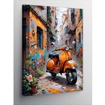 Tablomega Kanvas Tablo Retro Turuncu Scooter Motosiklet