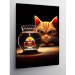 Tablomega Kanvas Tablo Sinirli Kedi Ve Dikenli Fanus İçindeki Balık