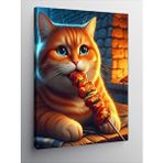 Tablomega Kanvas Tablo Şiş Kebap Yiyen Kedi