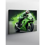 Tablomega Kanvas Tablo Yeşil Motosiklet Aksiyonu