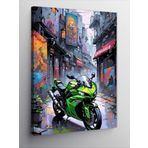 Tablomega Kanvas Tablo Yeşil Yarış Motosikleti