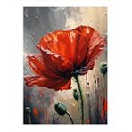 Tablomega Kırmızı Gelincik Çiçeği Tasarım Ahşap Tablo 35cm X50cm