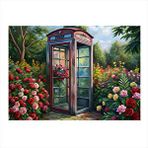 Tablomega Kırmızı Telefon Kulübesi Ve Çiçekler Art Mdf Poster 25cmx 35cm