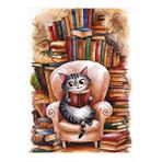 Tablomega Kitap Okuyan Bot Kedi Hediyelik Ahşap Tablo 35cm X50cm