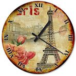 Tablomega Paris Eyfel Kulesi Ve Gonca Gül Tasarım 30x30 cm Duvar Saati