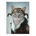 Tablomega Pilot Kedi Desenli Ahşap Tablo 25cmx 35cm